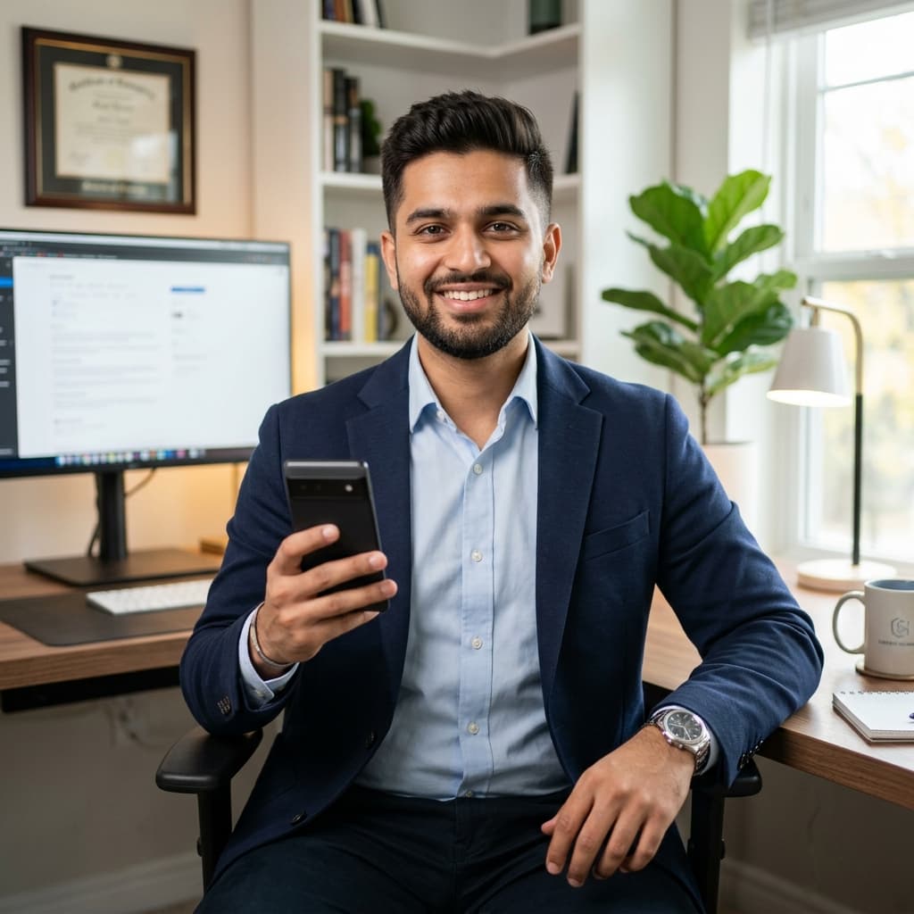 Confident Indian professional partner representative